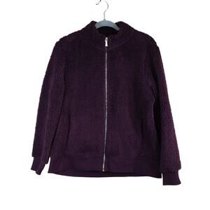 Calvin Klein Sherpa Fleece Fluffy Comfy Cozy Plush Purple Zip-Up Teddy Jacket